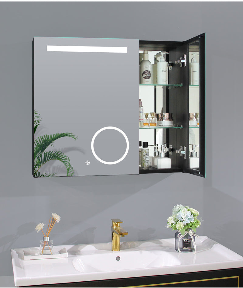 LED Spiegel mit Schrank 75 cm x 65 cm mit Ring