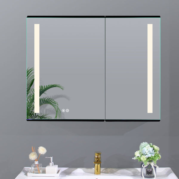 LED Spiegel mit Schrank 75 cm x 65 cm